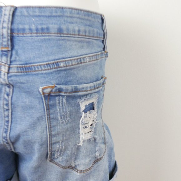 KanCan Medium Wash Distressed High Waisted Jean Shorts with Roll Up Cuff 13 30 - Picture 12 of 12